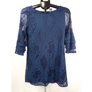 Miami Women's Navy Blue Lace Midi Dress Size Medium
